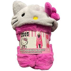 Hello Kitty - Adult Licensed Character Hooded Faux Fur Blanket with Front Pocket